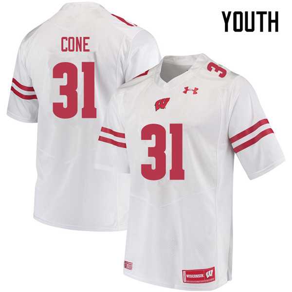 Youth #31 Madison Cone Wisconsin Badgers College Football Jerseys Sale-White - Click Image to Close